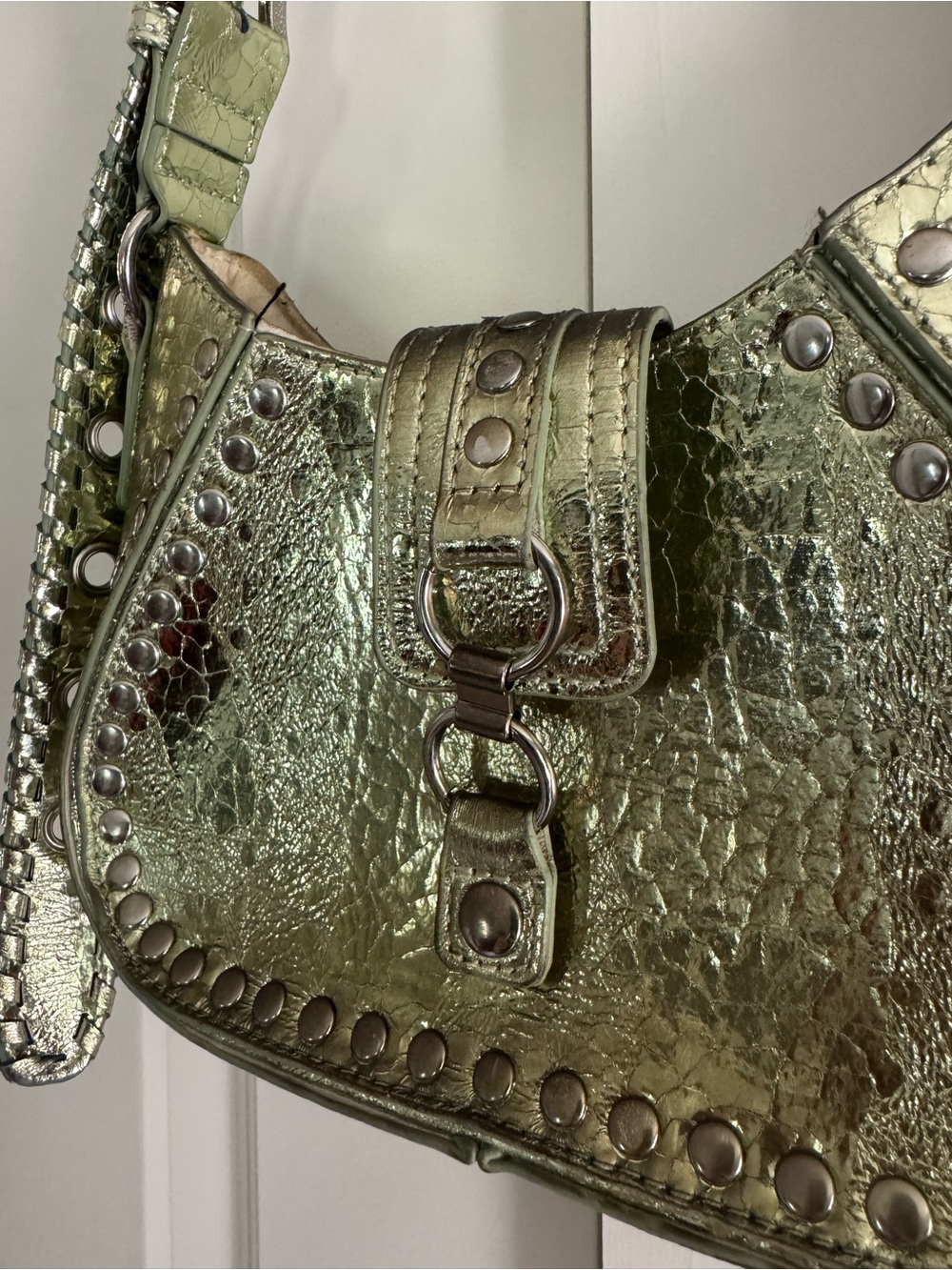 Urban Outfitters Metallic Olive Green Studded Shoulder Bag - Picture 2 of 7